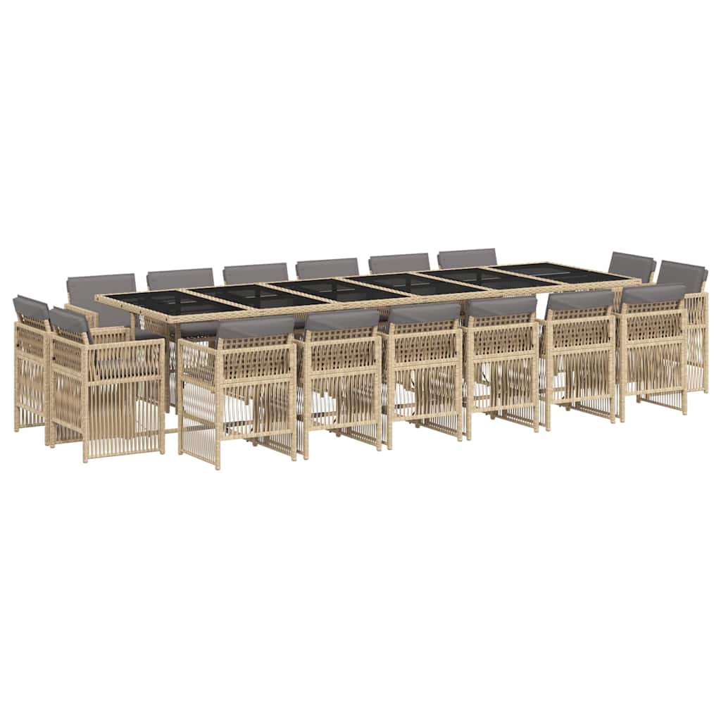 vidaXL 17 Piece Garden Dining Set with Cushions Mix Beige Poly Rattan 2
