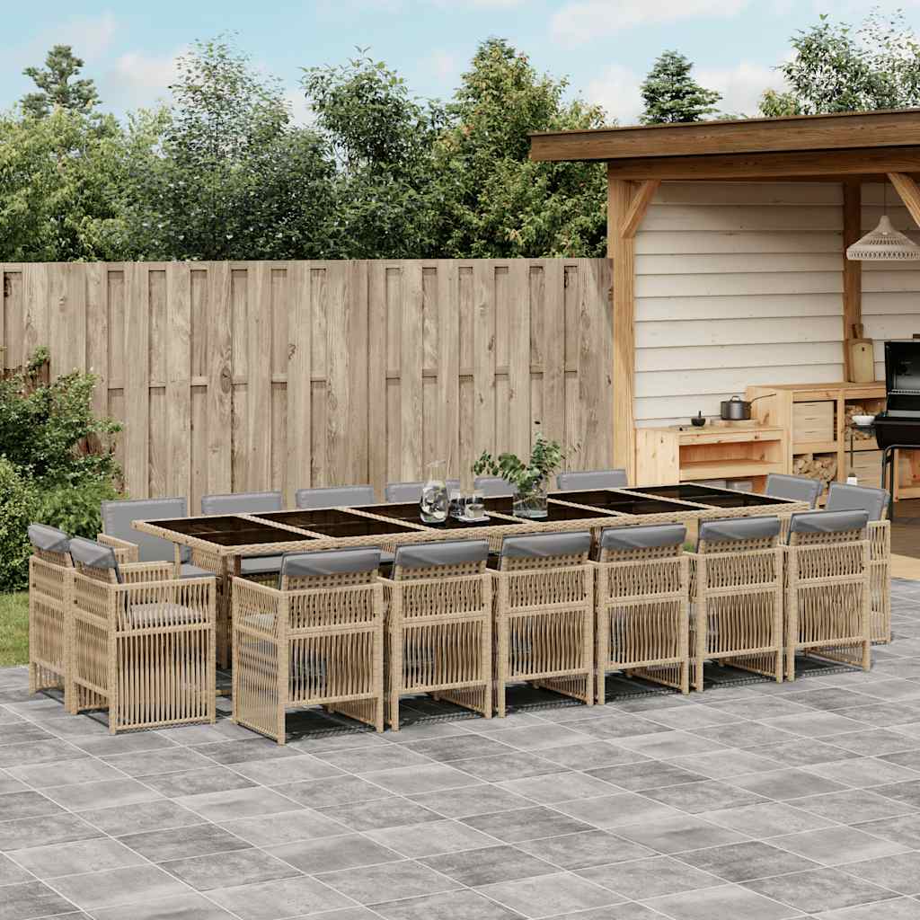 vidaXL 17 Piece Garden Dining Set with Cushions Mix Beige Poly Rattan 1
