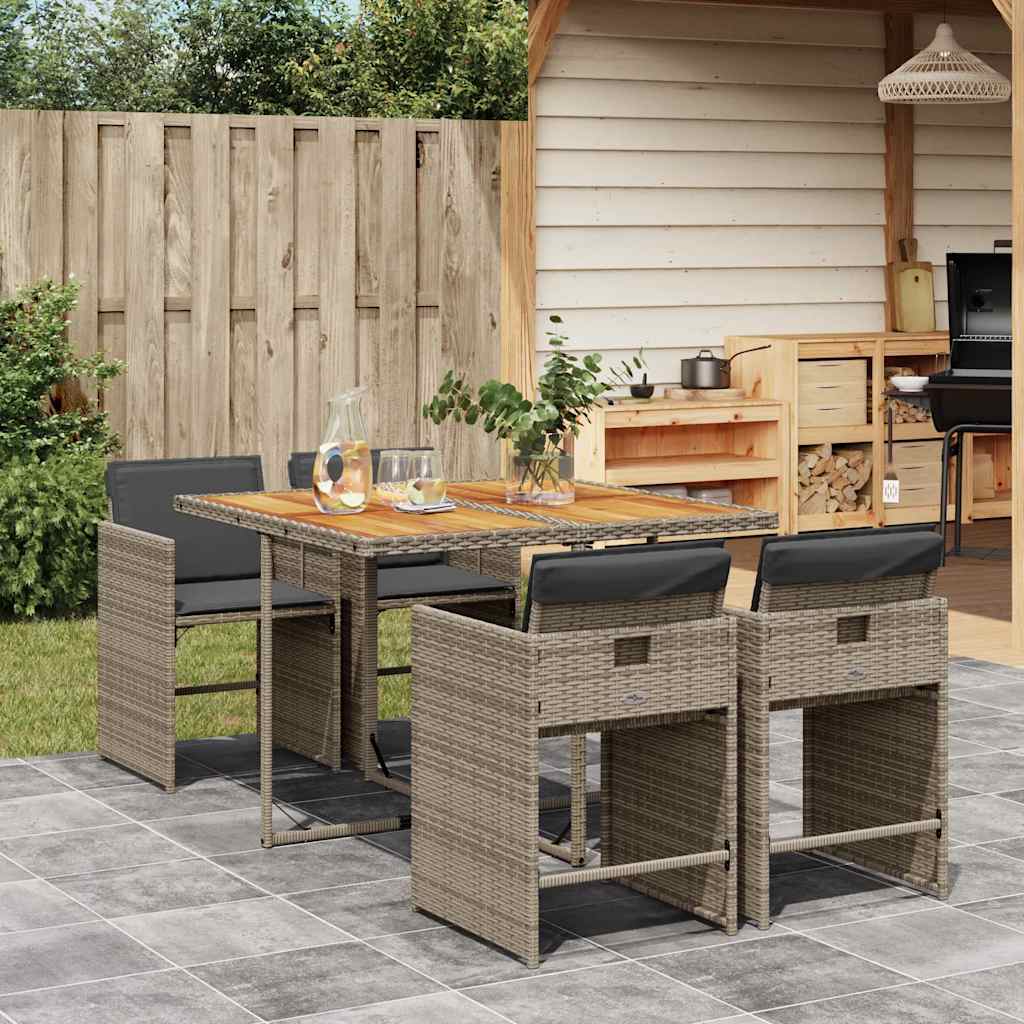 vidaXL 5 Piece Garden Dining Set with Cushions Poly Rattan Wood