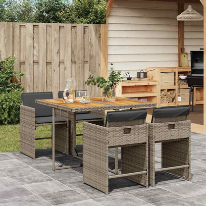 vidaXL 5 Piece Garden Dining Set with Cushions Poly Rattan Wood