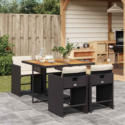 vidaXL 5 Piece Garden Dining Set with Cushions Poly Rattan Wood