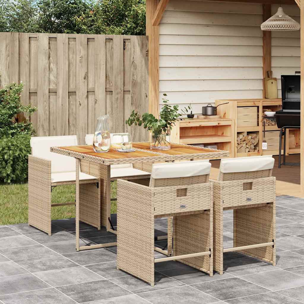vidaXL 5 Piece Garden Dining Set with Cushions Poly Rattan Wood