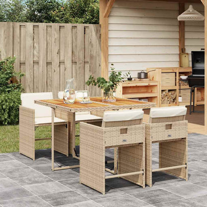 vidaXL 5 Piece Garden Dining Set with Cushions Poly Rattan Wood