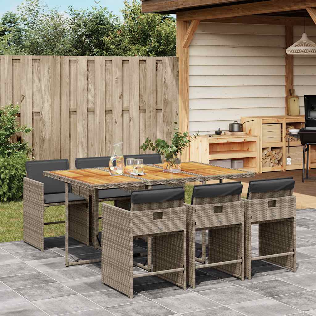 vidaXL 5 Piece Garden Dining Set with Cushions Poly Rattan Wood