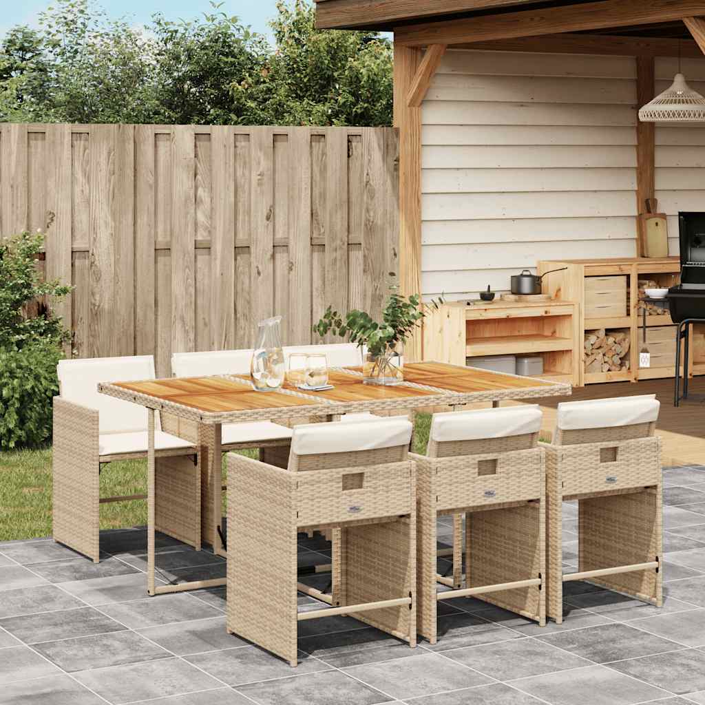 vidaXL 5 Piece Garden Dining Set with Cushions Poly Rattan Wood