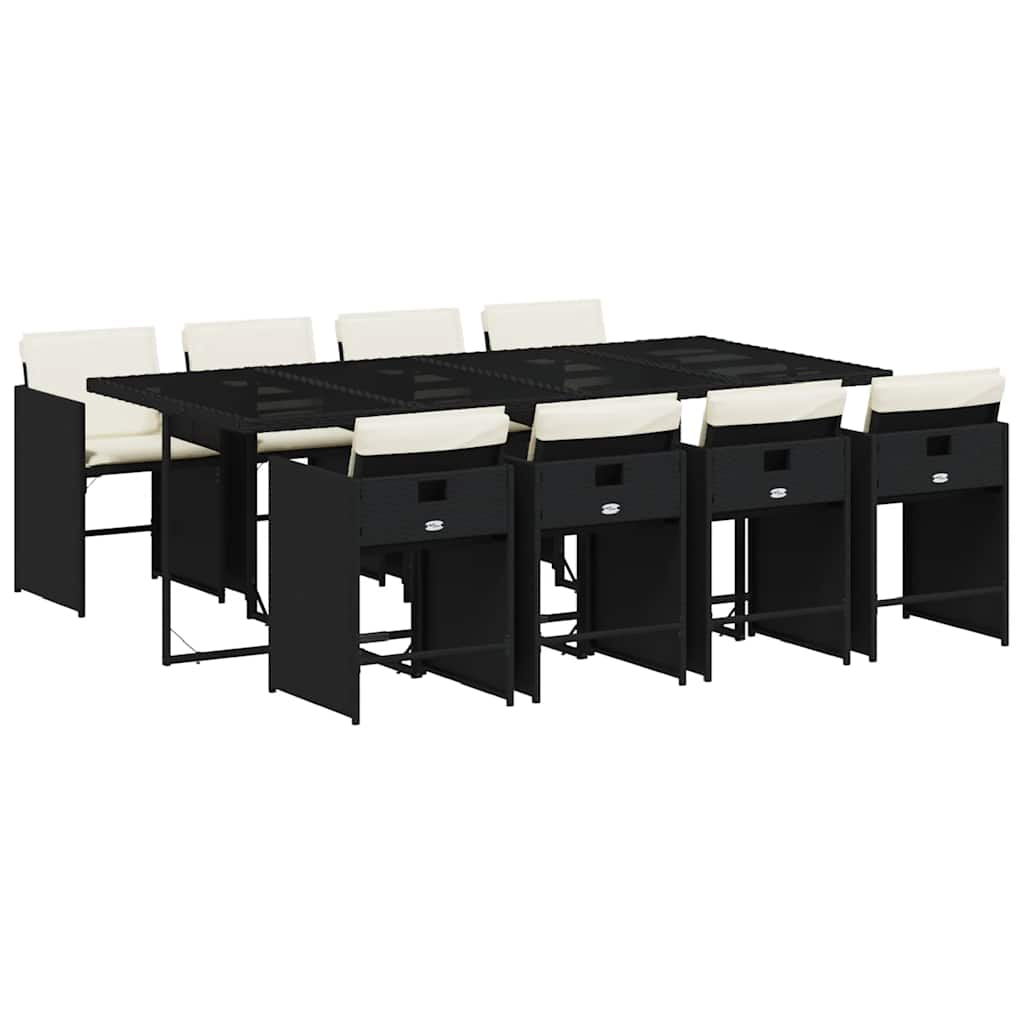 vidaXL 9 Piece Garden Dining Set with Cushions Black Poly Rattan 2