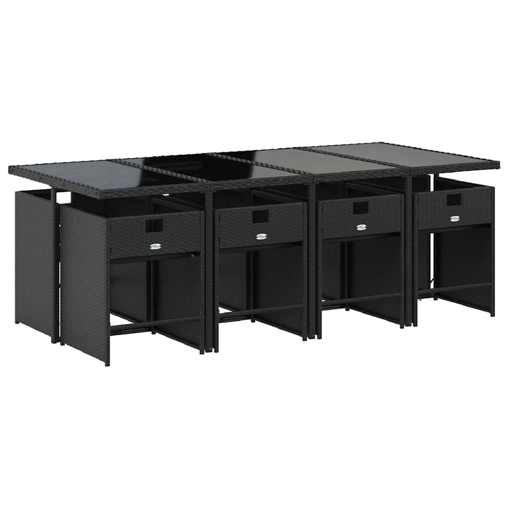 vidaXL 9 Piece Garden Dining Set with Cushions Black Poly Rattan 3