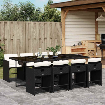 vidaXL 9 Piece Garden Dining Set with Cushions Black Poly Rattan 1