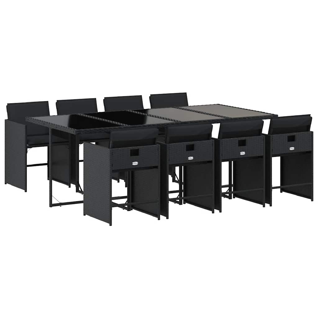 vidaXL 9 Piece Garden Dining Set with Cushions Black Poly Rattan 2