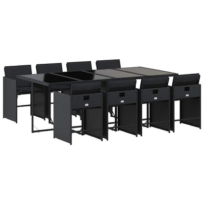 vidaXL 9 Piece Garden Dining Set with Cushions Black Poly Rattan 2
