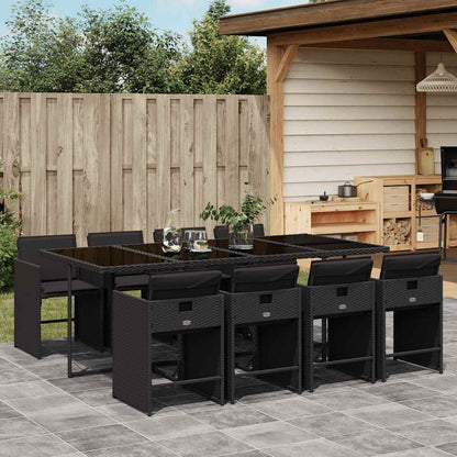 vidaXL 9 Piece Garden Dining Set with Cushions Black Poly Rattan 1