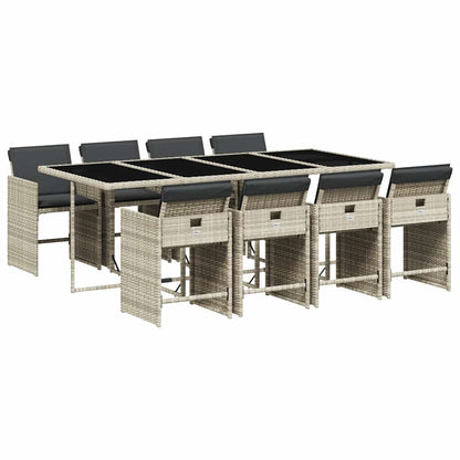 vidaXL 9 Piece Garden Dining Set with Cushions Light Grey Poly Rattan 2