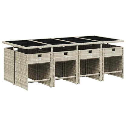 vidaXL 9 Piece Garden Dining Set with Cushions Light Grey Poly Rattan 3