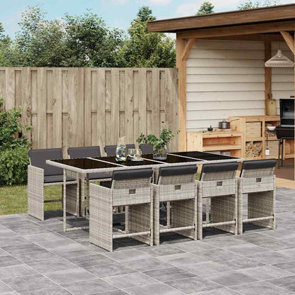 vidaXL 9 Piece Garden Dining Set with Cushions Light Grey Poly Rattan 1