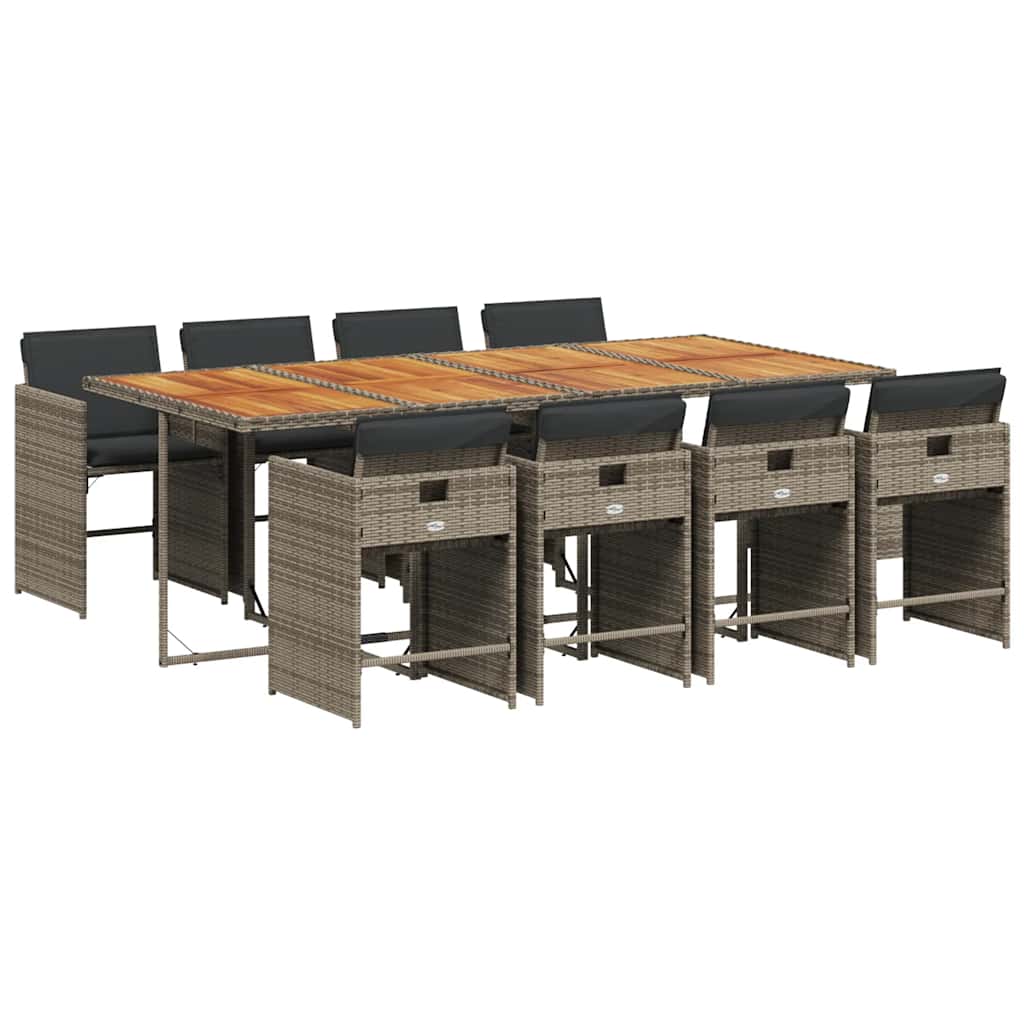 vidaXL 9 Piece Garden Dining Set with Cushions Grey Poly Rattan 2