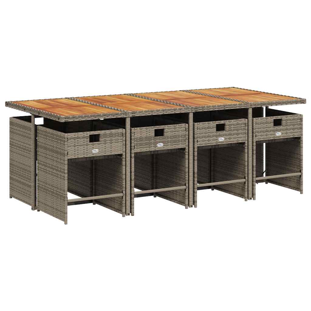 vidaXL 9 Piece Garden Dining Set with Cushions Grey Poly Rattan 3