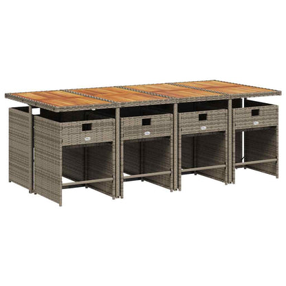 vidaXL 9 Piece Garden Dining Set with Cushions Grey Poly Rattan 3