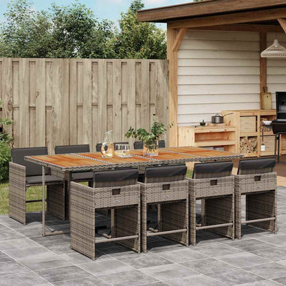 vidaXL 9 Piece Garden Dining Set with Cushions Grey Poly Rattan 1