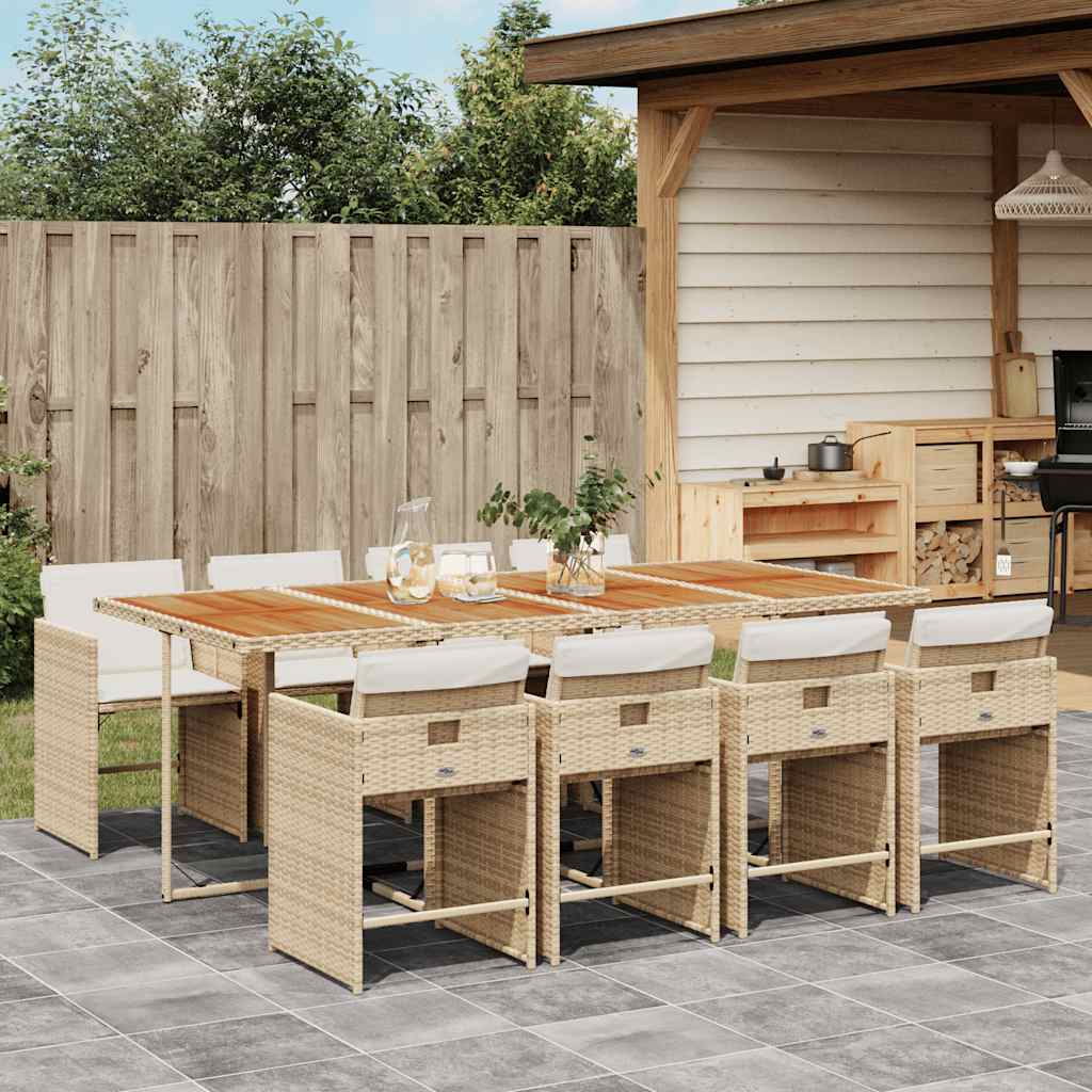 vidaXL 9 Piece Garden Dining Set with Cushions Beige Poly Rattan 1