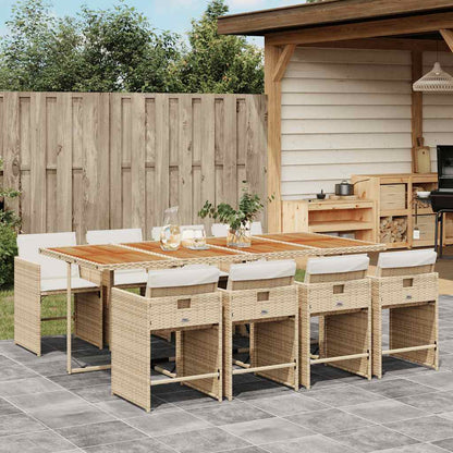 vidaXL 9 Piece Garden Dining Set with Cushions Beige Poly Rattan 1