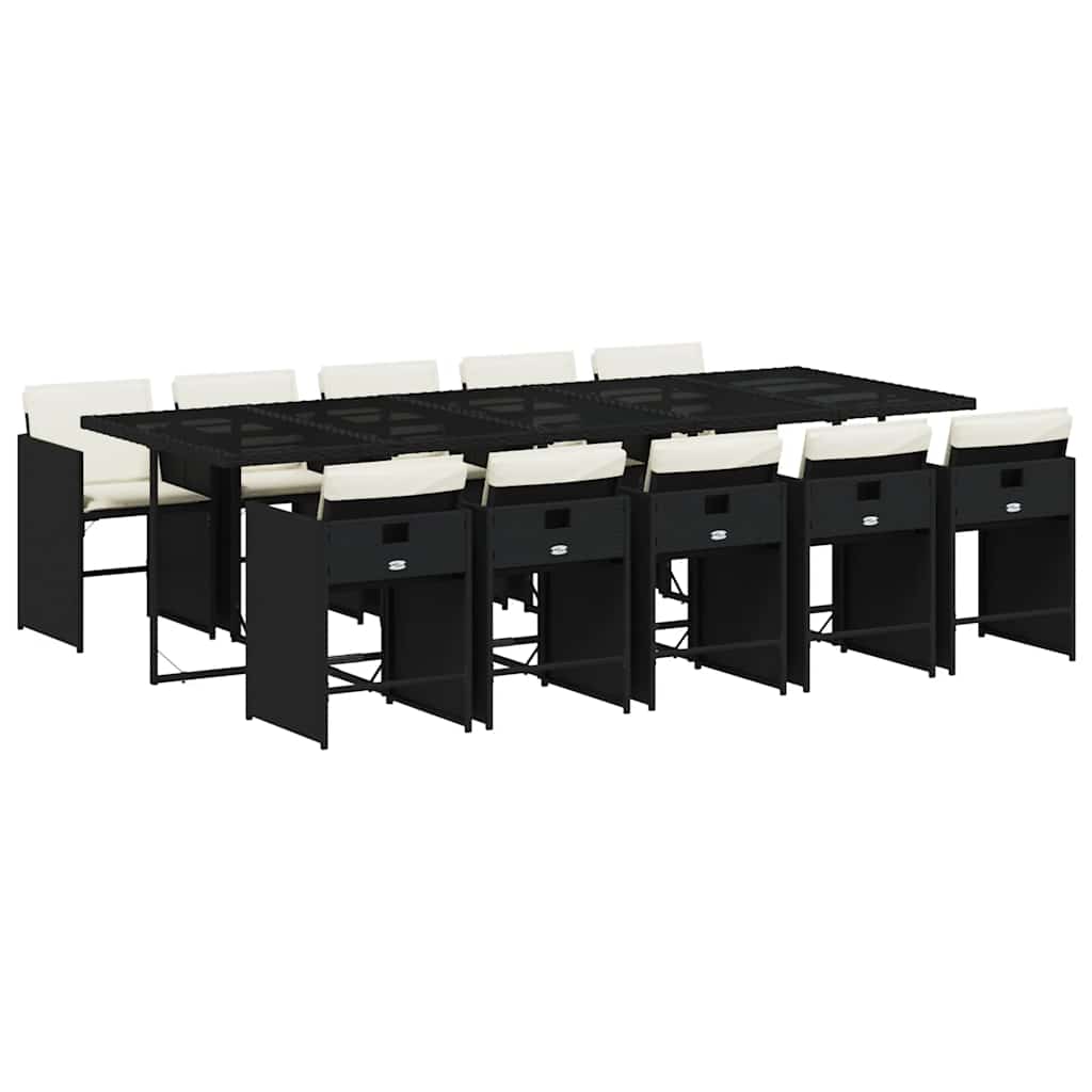vidaXL 11 Piece Garden Dining Set with Cushions Black Poly Rattan 2