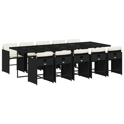 vidaXL 11 Piece Garden Dining Set with Cushions Black Poly Rattan 2