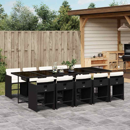 vidaXL 11 Piece Garden Dining Set with Cushions Black Poly Rattan 1