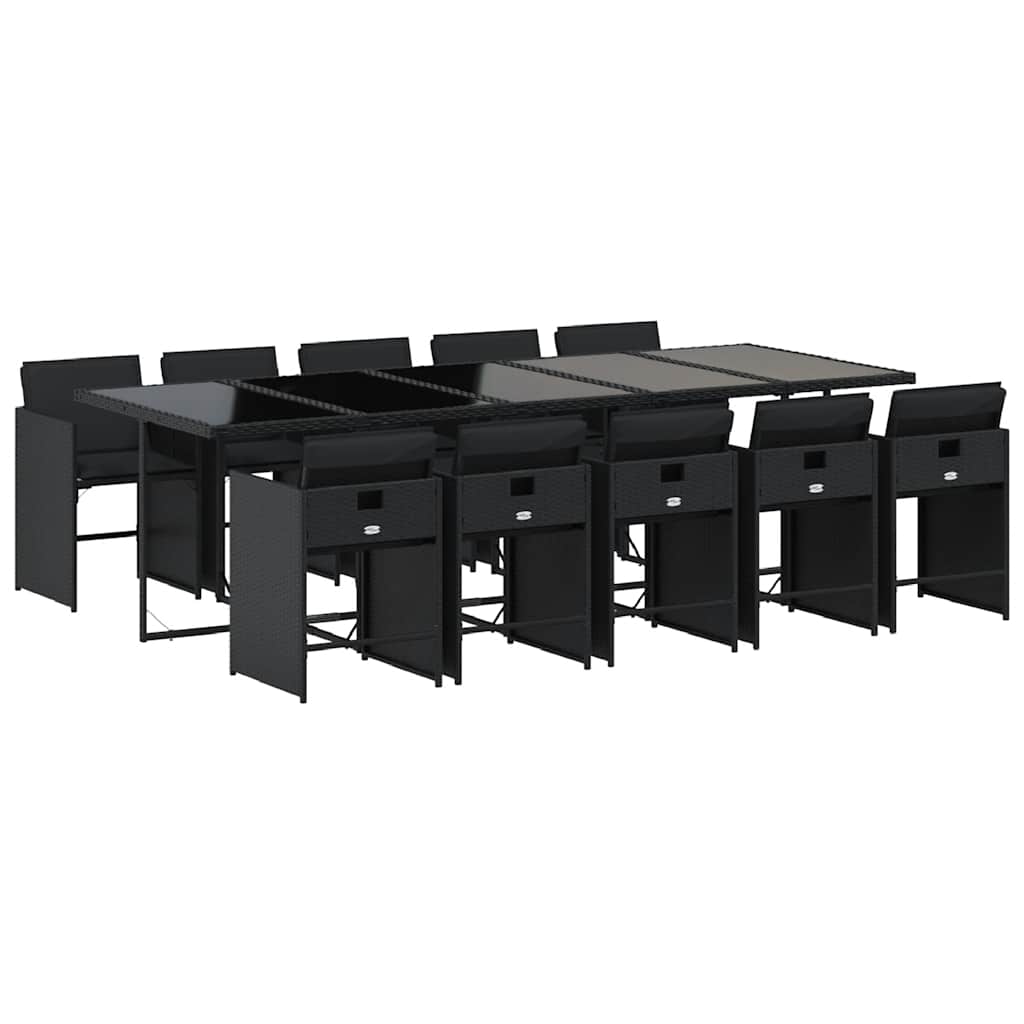 vidaXL 11 Piece Garden Dining Set with Cushions Black Poly Rattan 2
