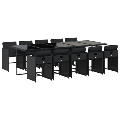 vidaXL 11 Piece Garden Dining Set with Cushions Black Poly Rattan 2