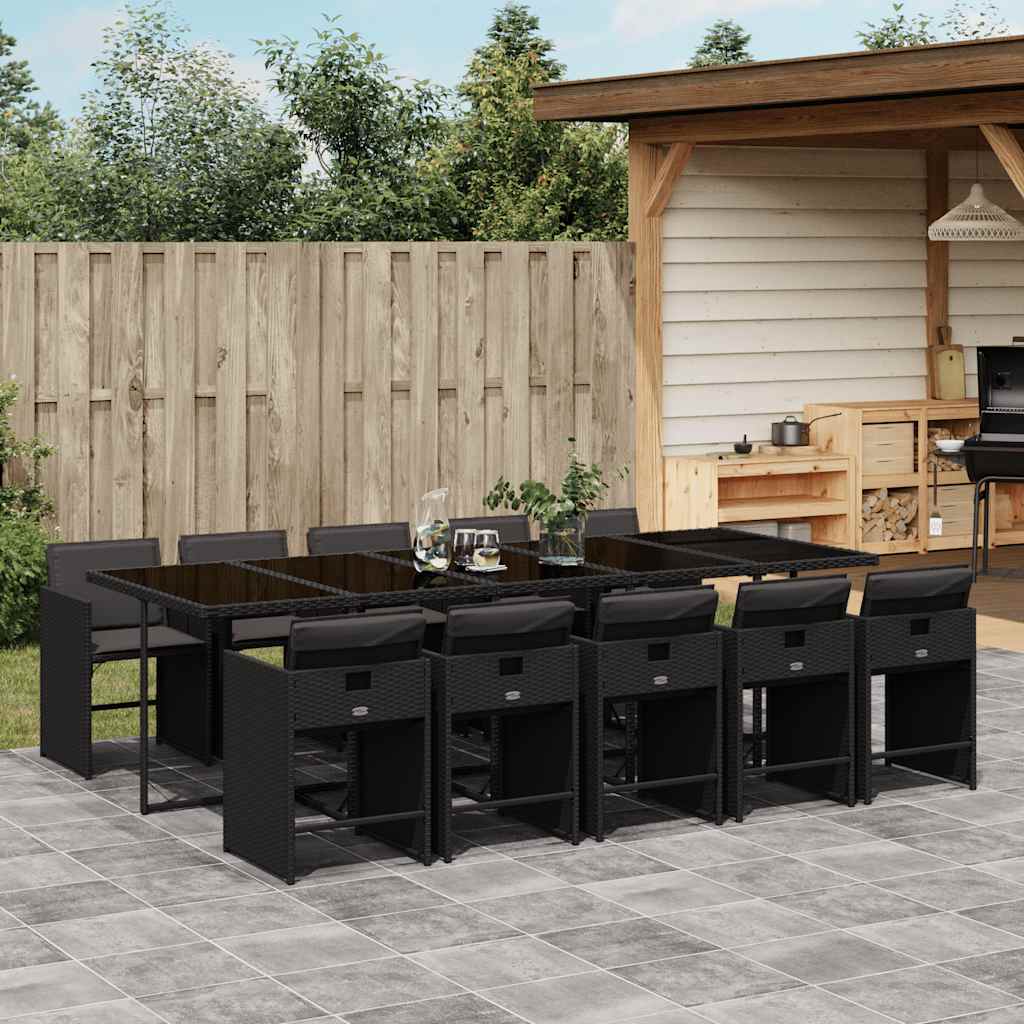 vidaXL 11 Piece Garden Dining Set with Cushions Black Poly Rattan 1