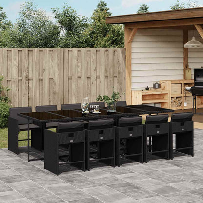 vidaXL 11 Piece Garden Dining Set with Cushions Black Poly Rattan 1