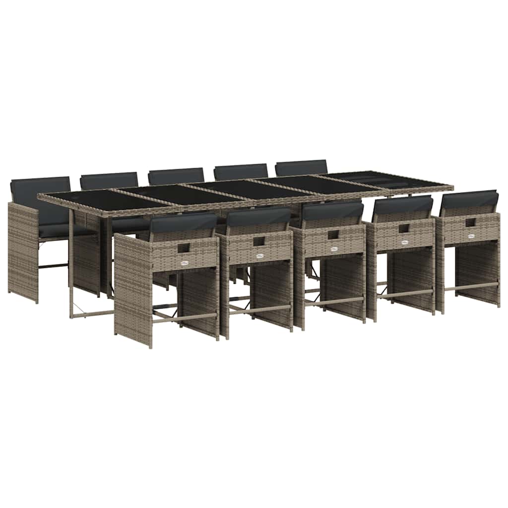 vidaXL 11 Piece Garden Dining Set with Cushions Grey Poly Rattan 2