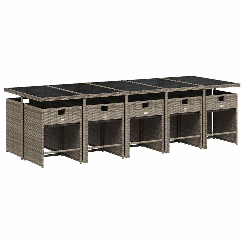 vidaXL 11 Piece Garden Dining Set with Cushions Grey Poly Rattan 3