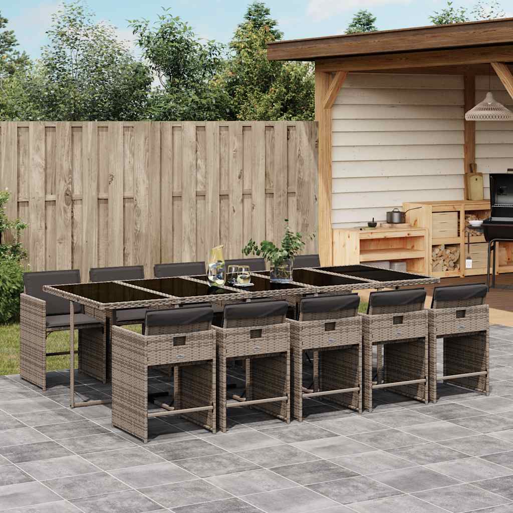 vidaXL 11 Piece Garden Dining Set with Cushions Grey Poly Rattan 1