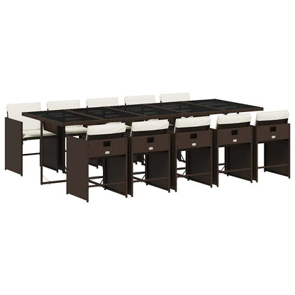 vidaXL 11 Piece Garden Dining Set with Cushions Brown Poly Rattan 2