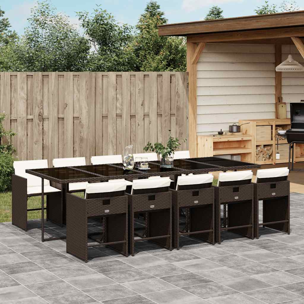 vidaXL 11 Piece Garden Dining Set with Cushions Brown Poly Rattan 1