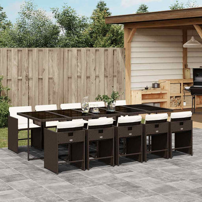 vidaXL 11 Piece Garden Dining Set with Cushions Brown Poly Rattan 1