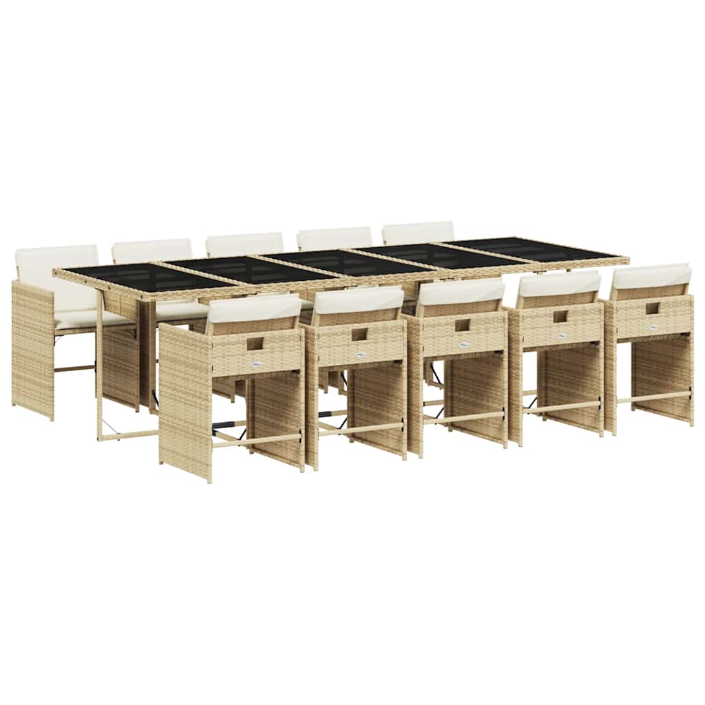 vidaXL 11 Piece Garden Dining Set with Cushions Beige Poly Rattan 2