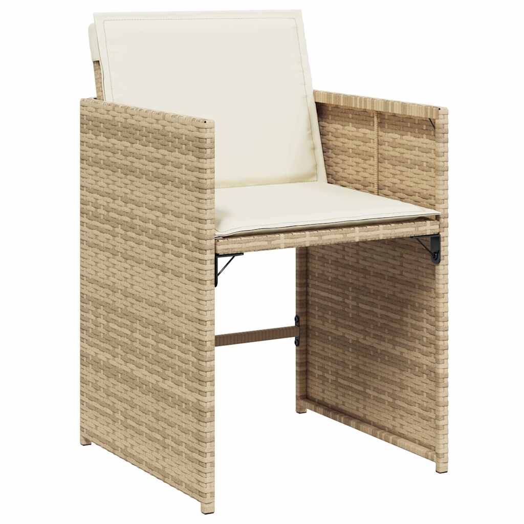 vidaXL 11 Piece Garden Dining Set with Cushions Beige Poly Rattan 5