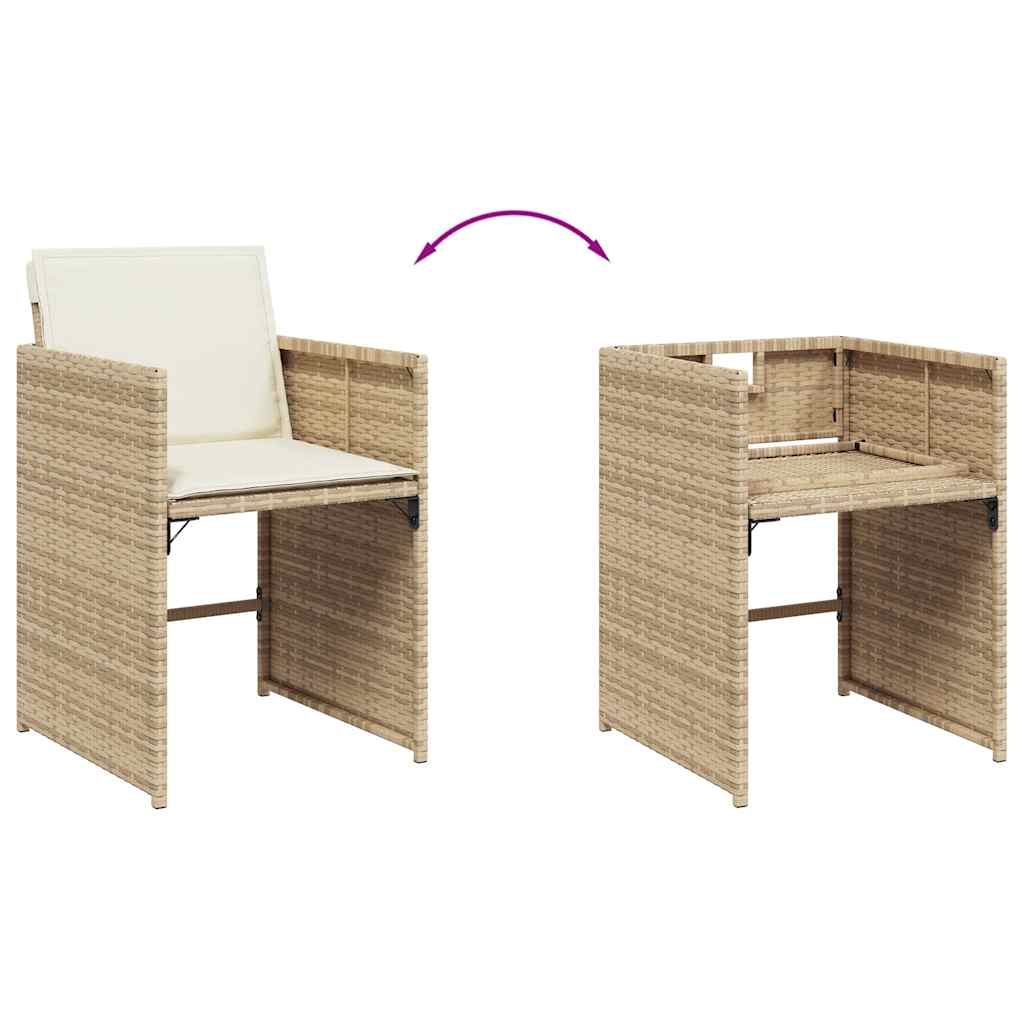 vidaXL 11 Piece Garden Dining Set with Cushions Beige Poly Rattan 6