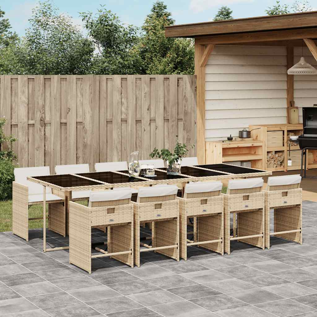 vidaXL 11 Piece Garden Dining Set with Cushions Beige Poly Rattan 1