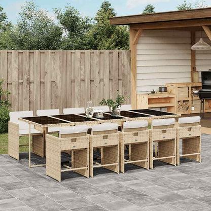 vidaXL 11 Piece Garden Dining Set with Cushions Beige Poly Rattan 1