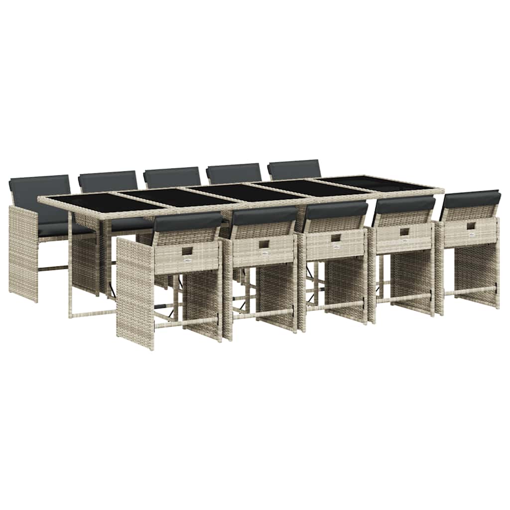 vidaXL 11 Piece Garden Dining Set with Cushions Light Grey Poly Rattan 2