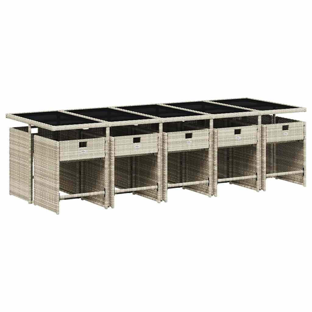 vidaXL 11 Piece Garden Dining Set with Cushions Light Grey Poly Rattan 3