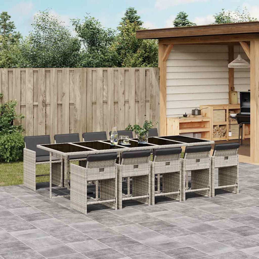 vidaXL 11 Piece Garden Dining Set with Cushions Light Grey Poly Rattan