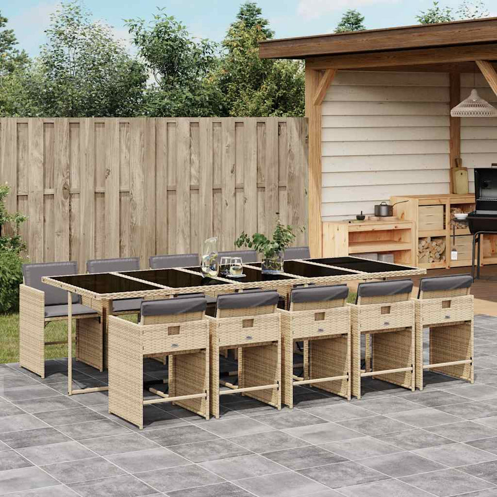 vidaXL 11 Piece Garden Dining Set with Cushions Mix Beige Poly Rattan