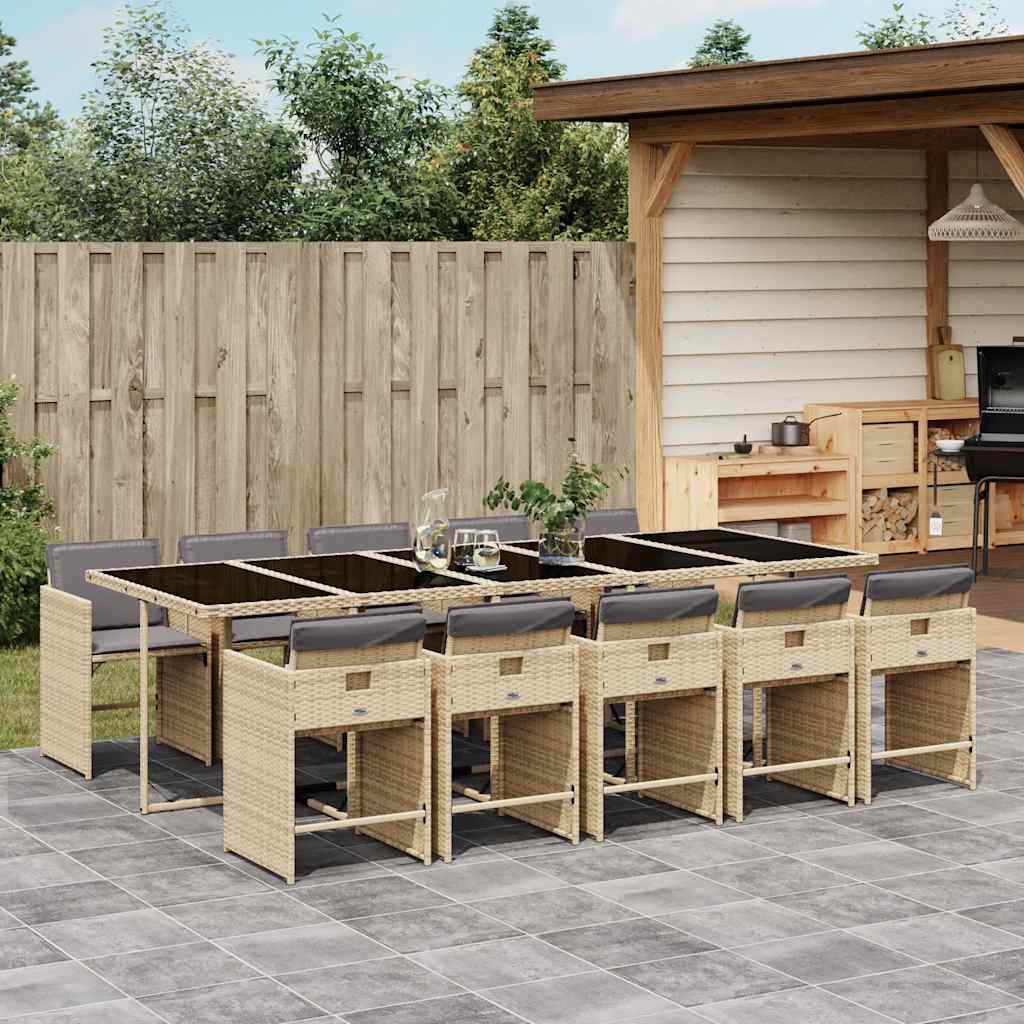 vidaXL 11 Piece Garden Dining Set with Cushions Mix Beige Poly Rattan 1