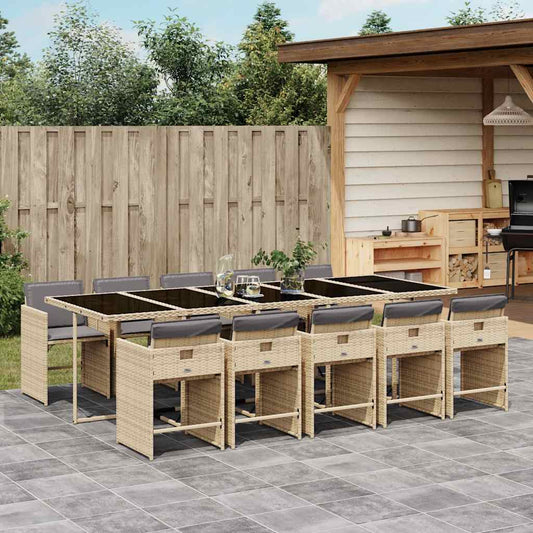 vidaXL 11 Piece Garden Dining Set with Cushions Mix Beige Poly Rattan 1