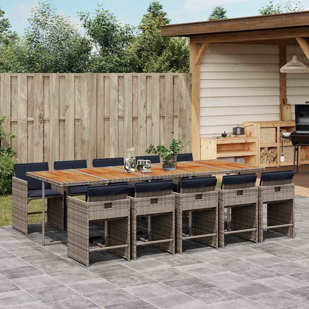 vidaXL 11 Piece Garden Dining Set with Cushions Grey Poly Rattan 1