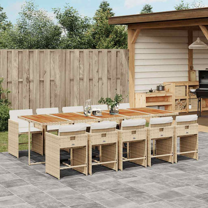 vidaXL 11 Piece Garden Dining Set with Cushions Beige Poly Rattan 1